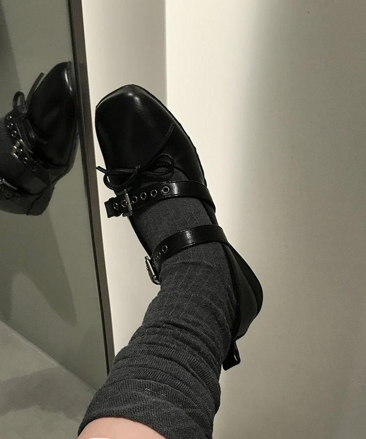 ストラップフラットシューズ BLACK