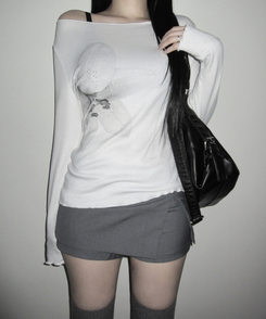 フラワースリム長袖Tシャツ IVORY