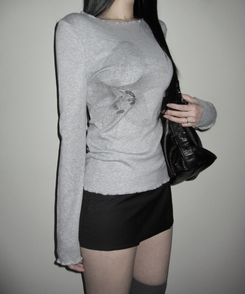 フラワースリム長袖Tシャツ GREY