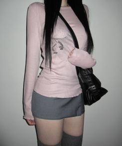 フラワースリム長袖Tシャツ INDIE PINK