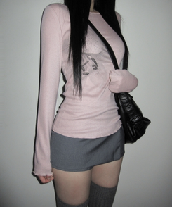 フラワースリム長袖Tシャツ INDIE PINK