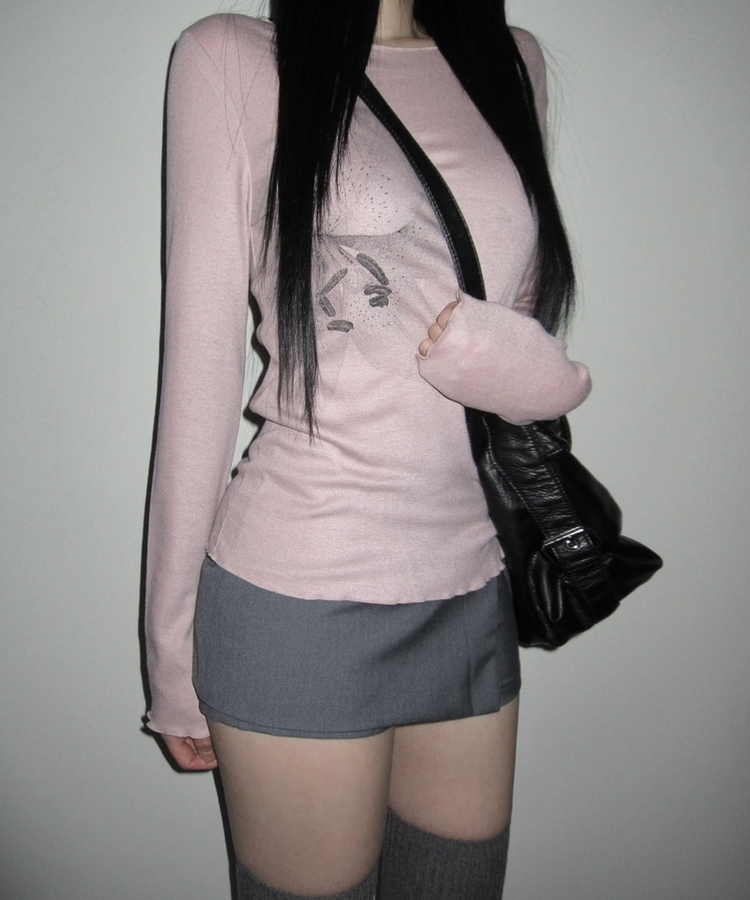 フラワースリム長袖Tシャツ INDIE PINK