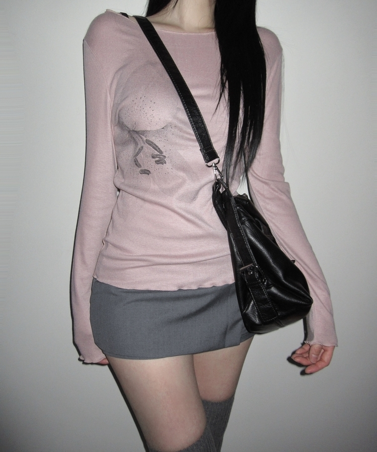 フラワースリム長袖Tシャツ INDIE PINK