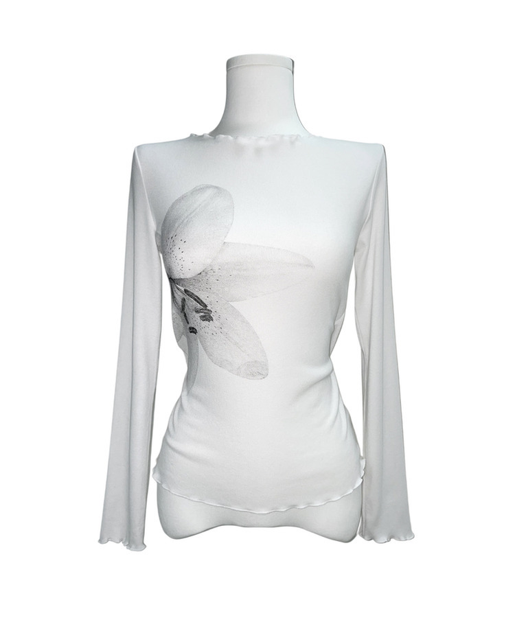 フラワースリム長袖Tシャツ