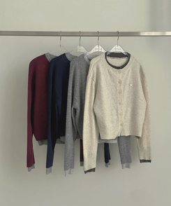 울 펜던트 고퀄 배색 레이어드 가디건