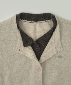 울 펜던트 고퀄 배색 레이어드 가디건