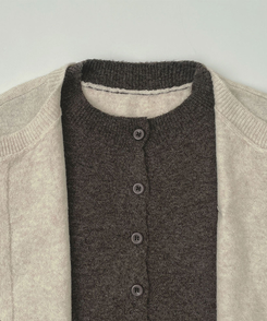 울 펜던트 고퀄 배색 레이어드 가디건