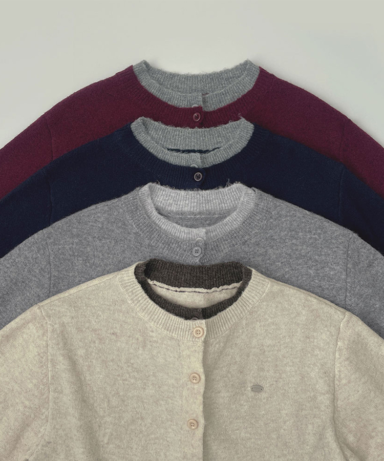 울 펜던트 고퀄 배색 레이어드 가디건