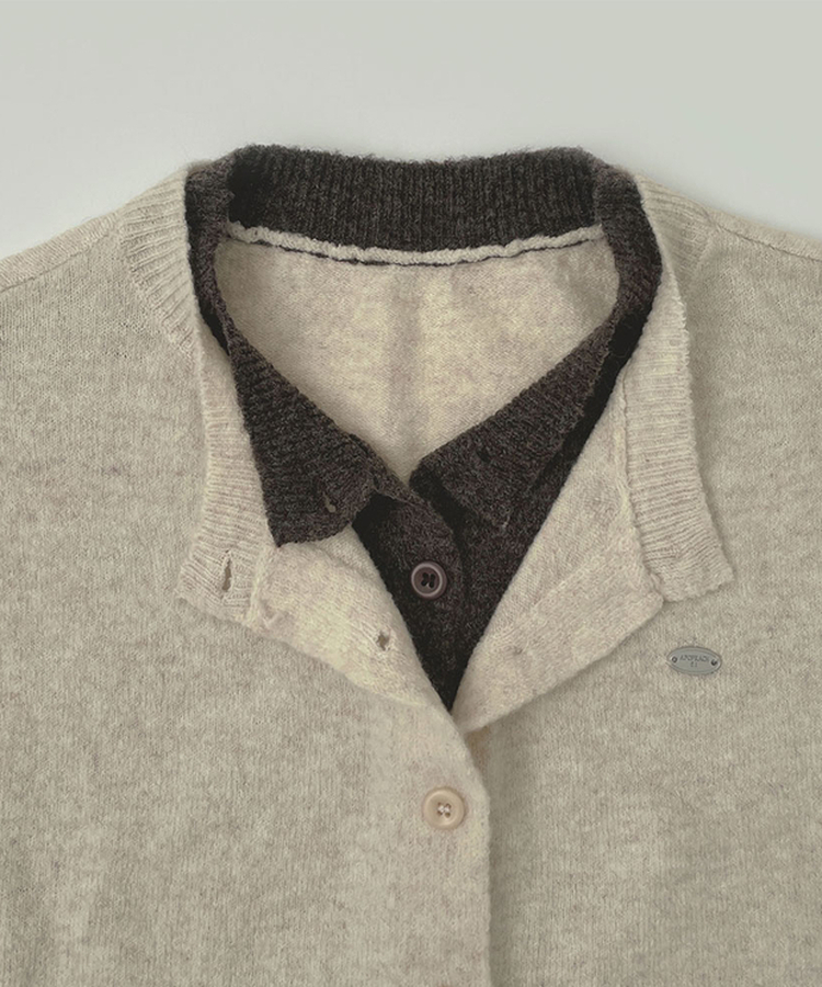 울 펜던트 고퀄 배색 레이어드 가디건