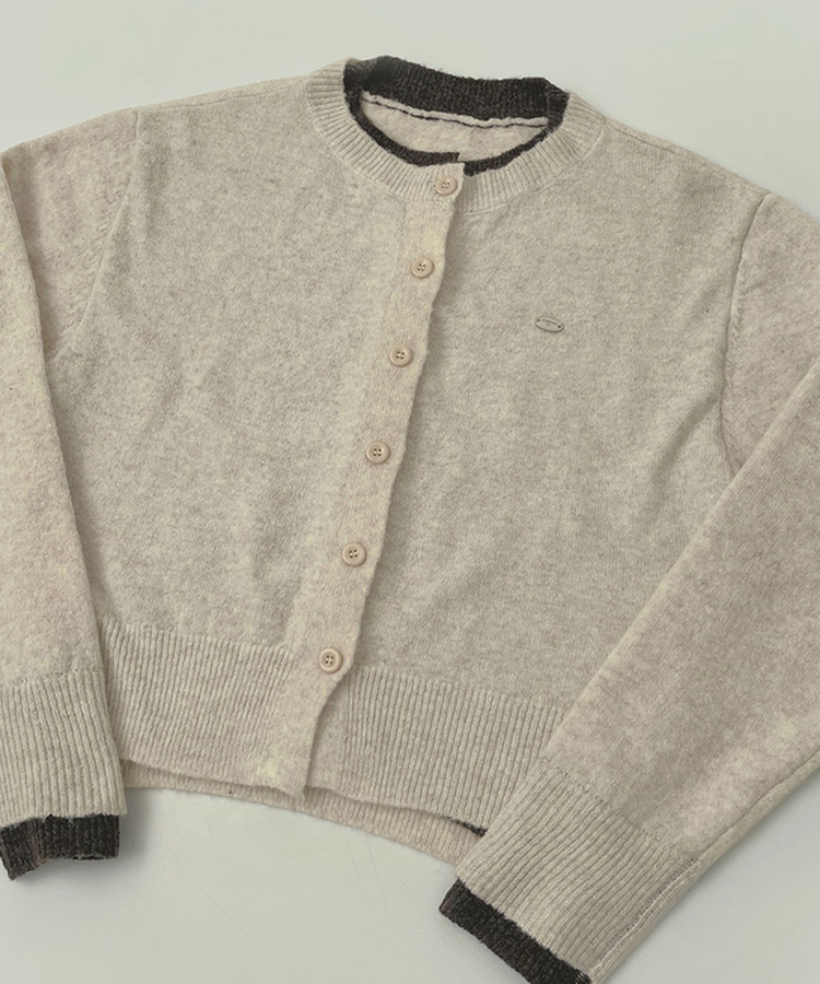 울 펜던트 고퀄 배색 레이어드 가디건