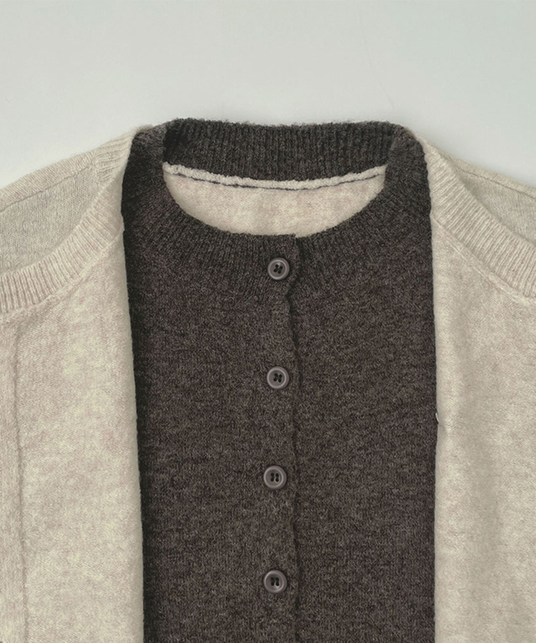 울 펜던트 고퀄 배색 레이어드 가디건