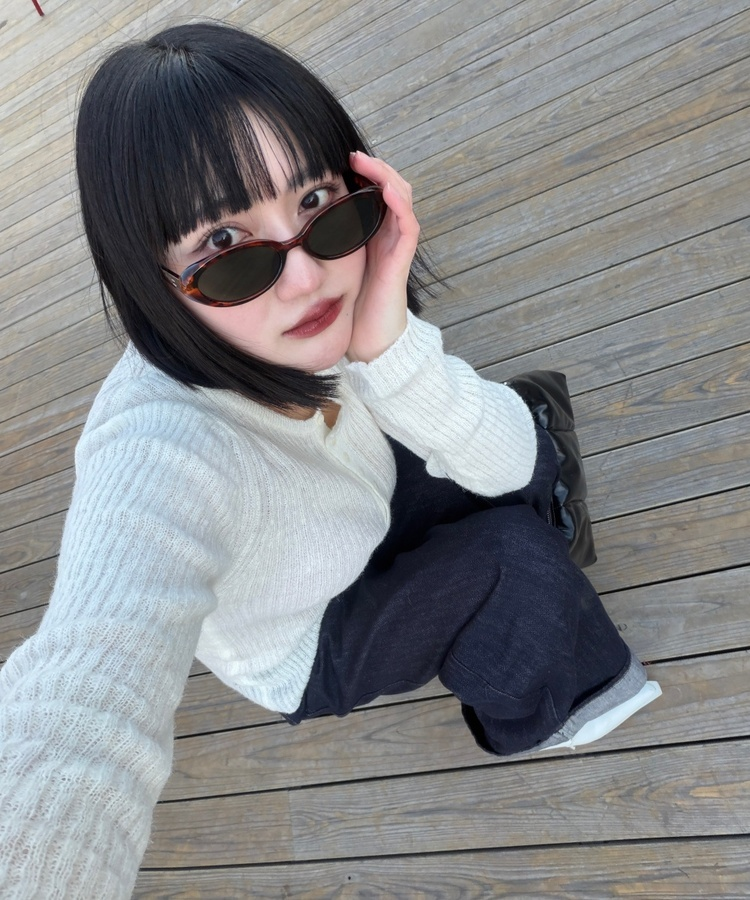 슬립 단추 울 골지 버튼 슬림 긴팔티셔츠 아이보리