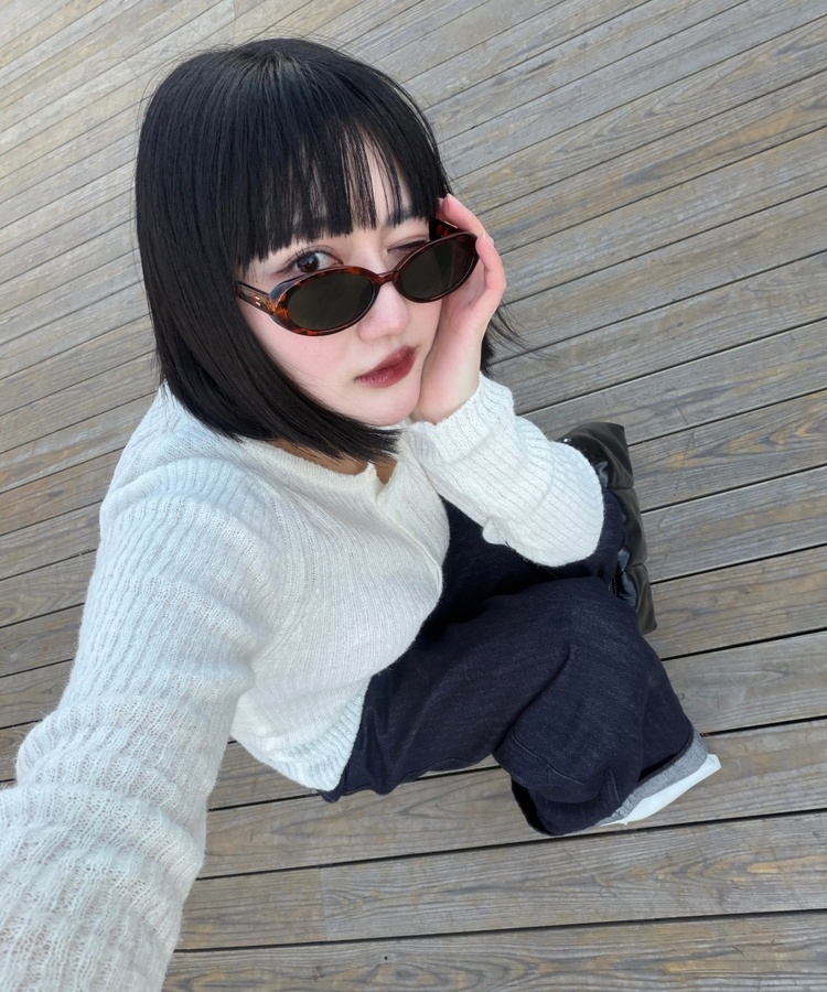 슬립 단추 울 골지 버튼 슬림 긴팔티셔츠 아이보리