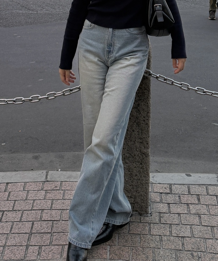 레트로 연청 와이드 일자 데님 팬츠 중청