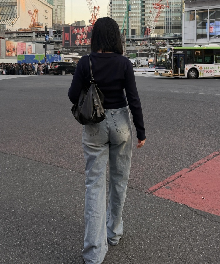 레트로 연청 와이드 일자 데님 팬츠 중청