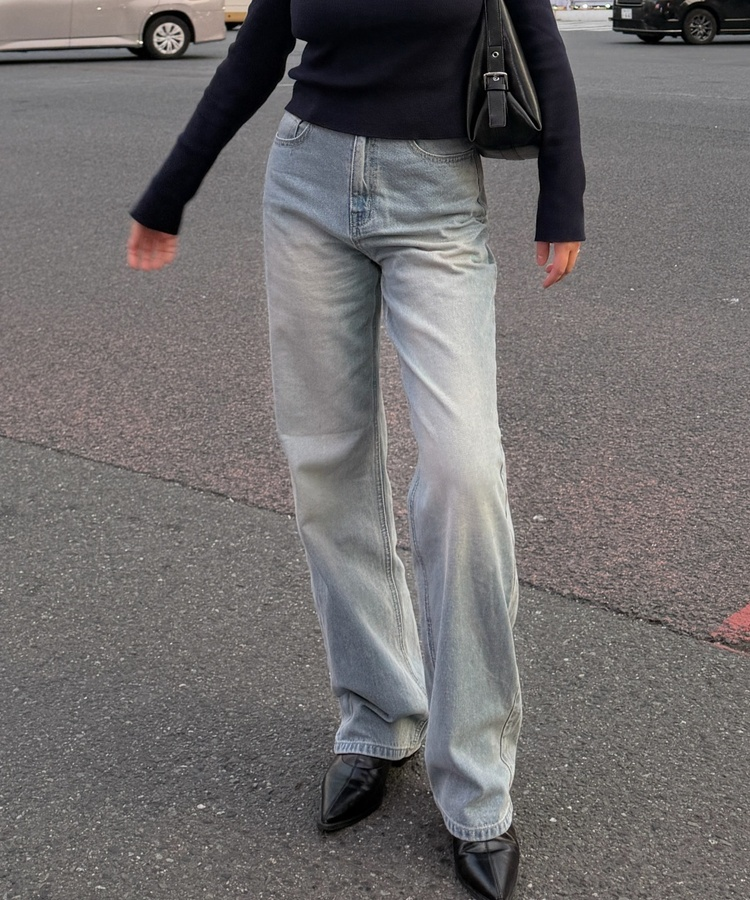 레트로 연청 와이드 일자 데님 팬츠 중청