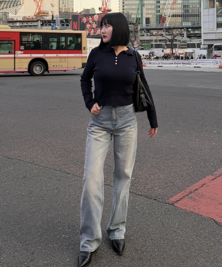 레트로 연청 와이드 일자 데님 팬츠 중청