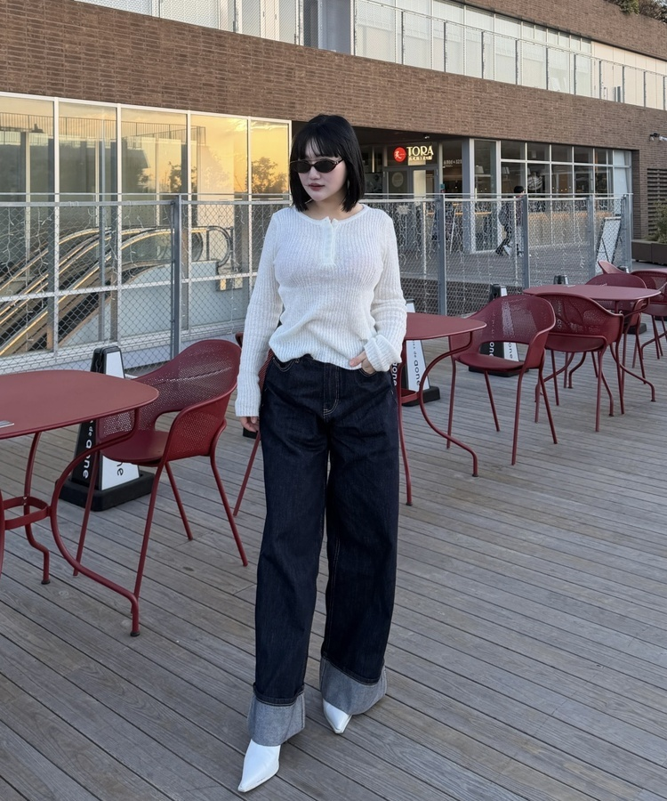 콜드 롤업 생지 와이드 팬츠 진청생지