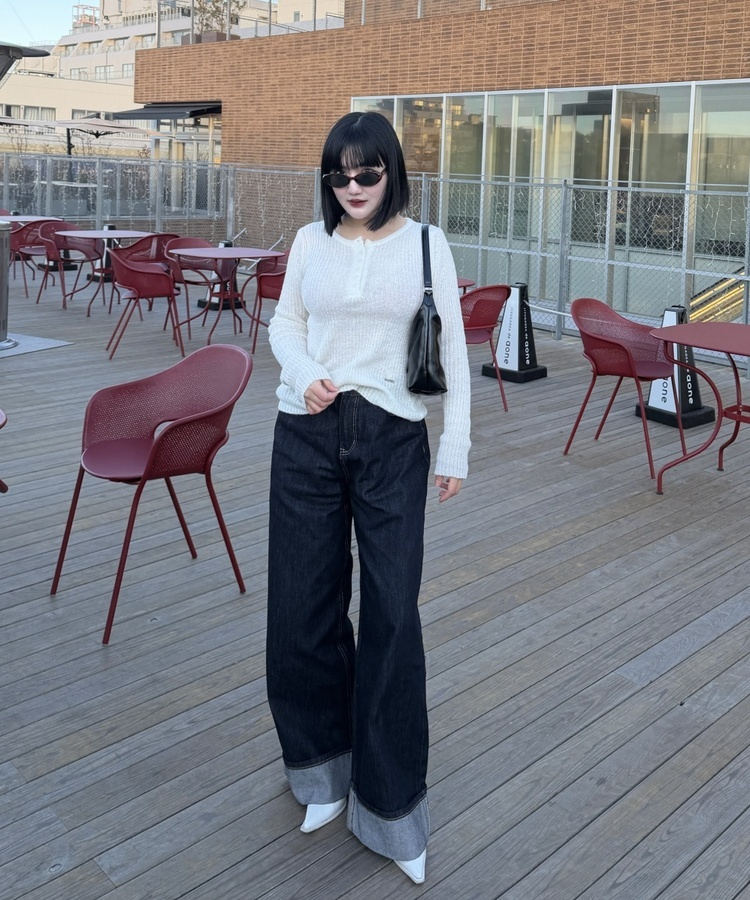 콜드 롤업 생지 와이드 팬츠 진청생지