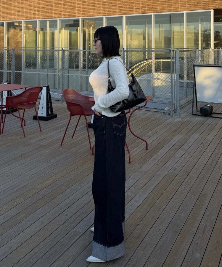 콜드 롤업 생지 와이드 팬츠 진청생지