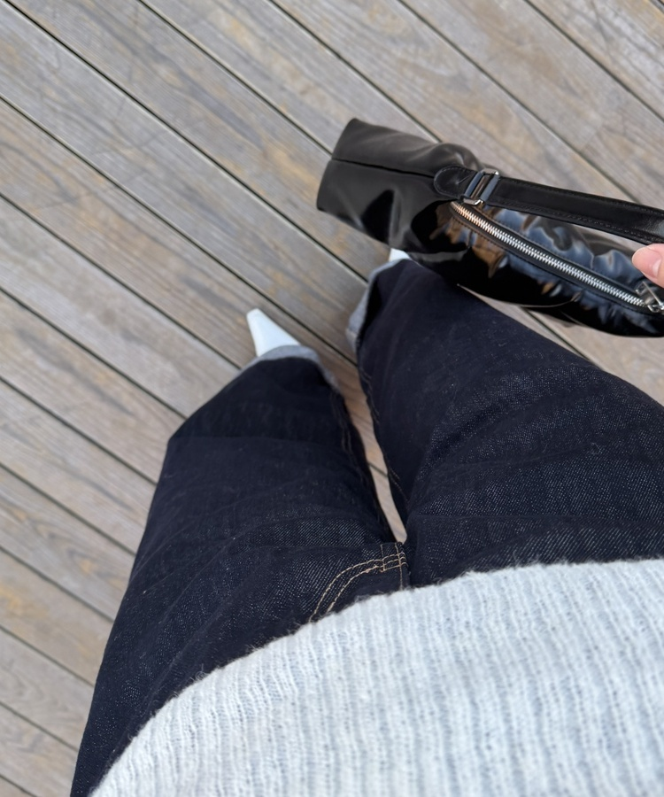 콜드 롤업 생지 와이드 팬츠 진청생지