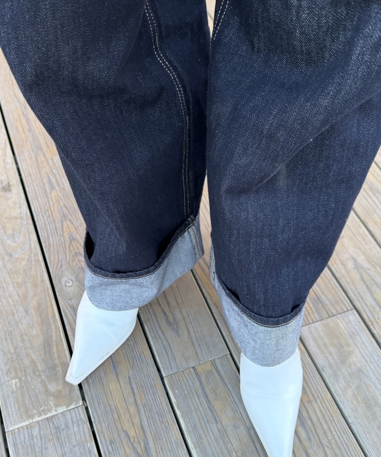 콜드 롤업 생지 와이드 팬츠 진청생지