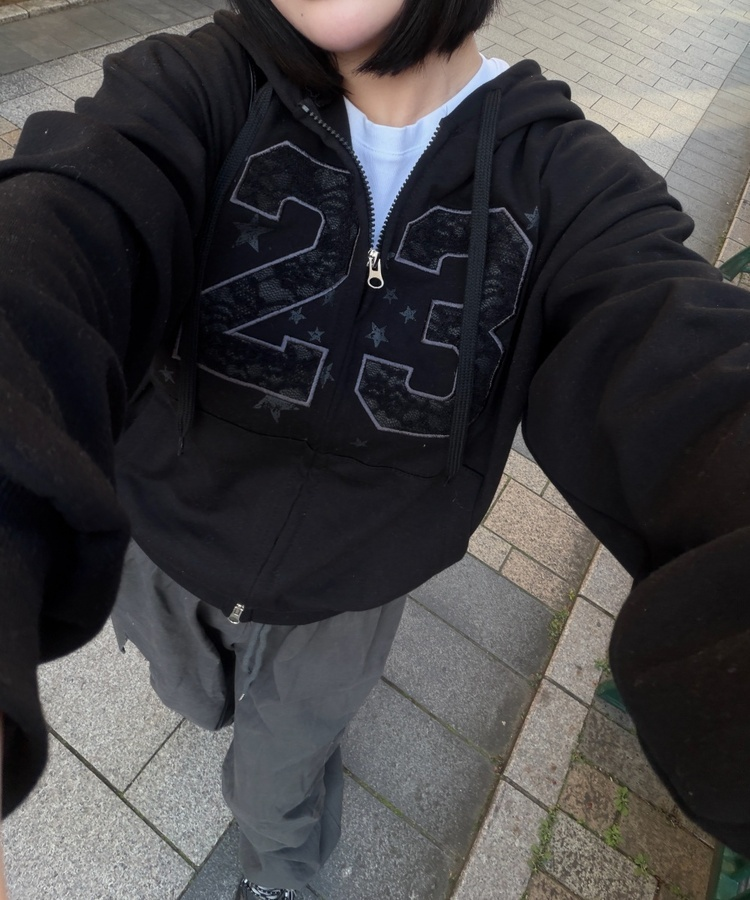 숫자 레이스 후드집업 블랙