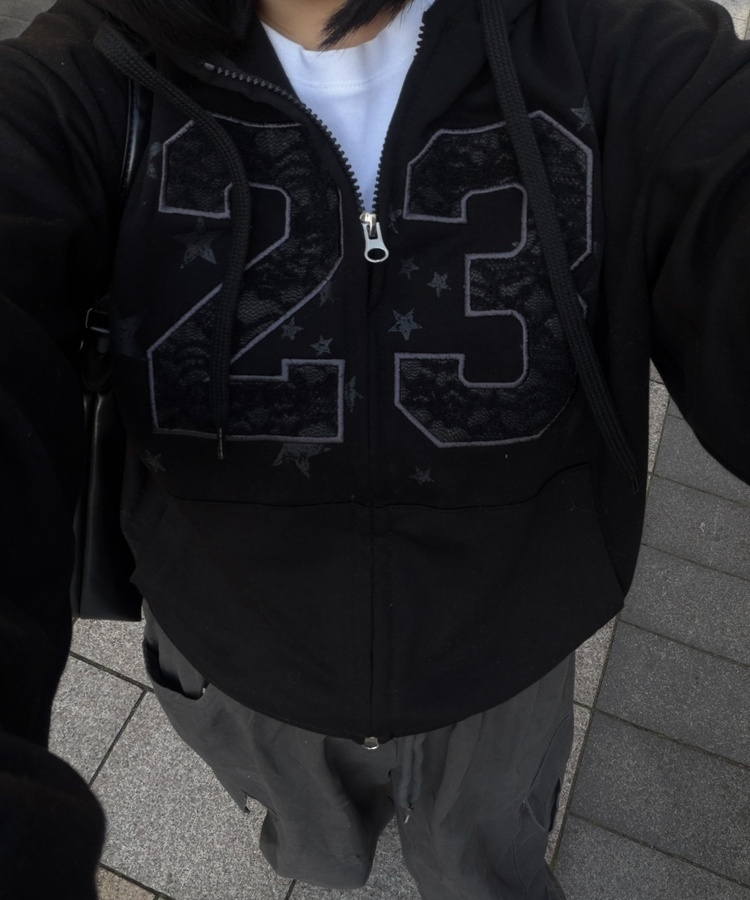 숫자 레이스 후드집업 블랙