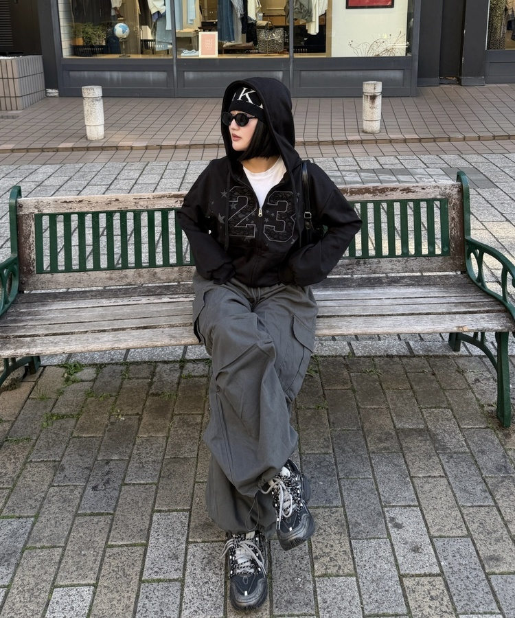 숫자 레이스 후드집업 블랙