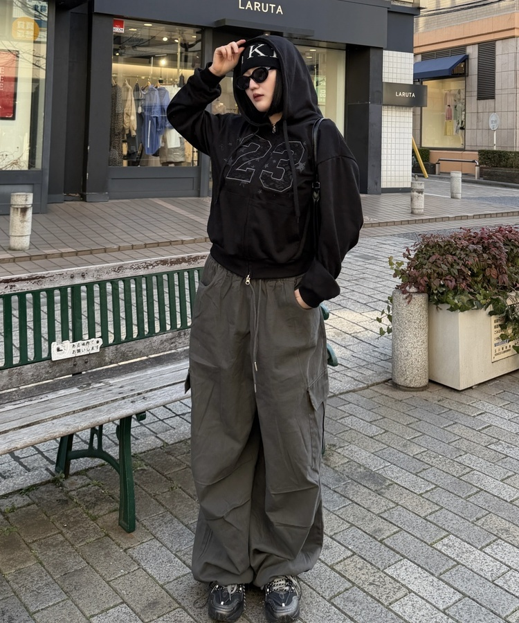 숫자 레이스 후드집업 블랙