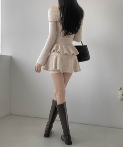 バンディングティアードスカートパンツ BEIGE