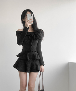 バンディングティアードスカートパンツ BLACK