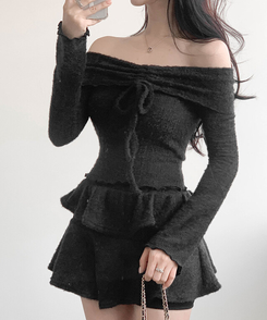 バンディングティアードスカートパンツ BLACK