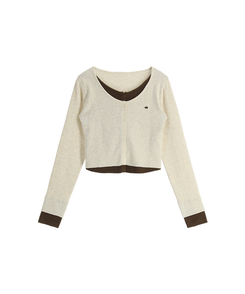 （一体型／レイヤードツートーン♥）   ペンダント レイヤード 配色 ニットカーディガン