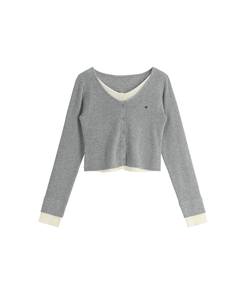 （一体型／レイヤードツートーン♥）   ペンダント レイヤード 配色 ニットカーディガン