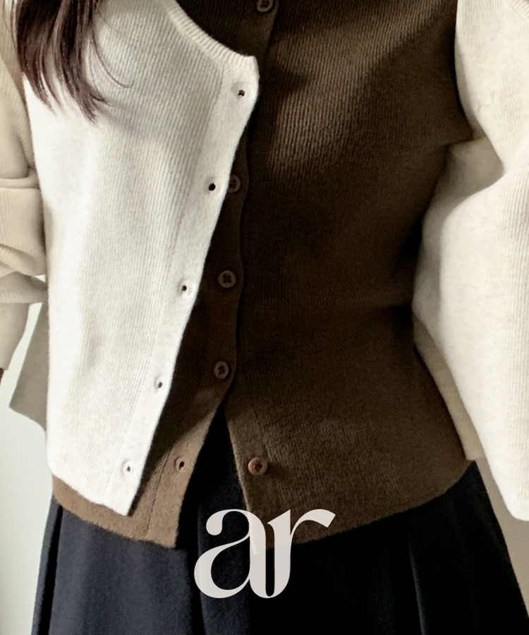 （一体型／レイヤードツートーン♥）   ペンダント レイヤード 配色 ニットカーディガン   LIGHTBEIGE