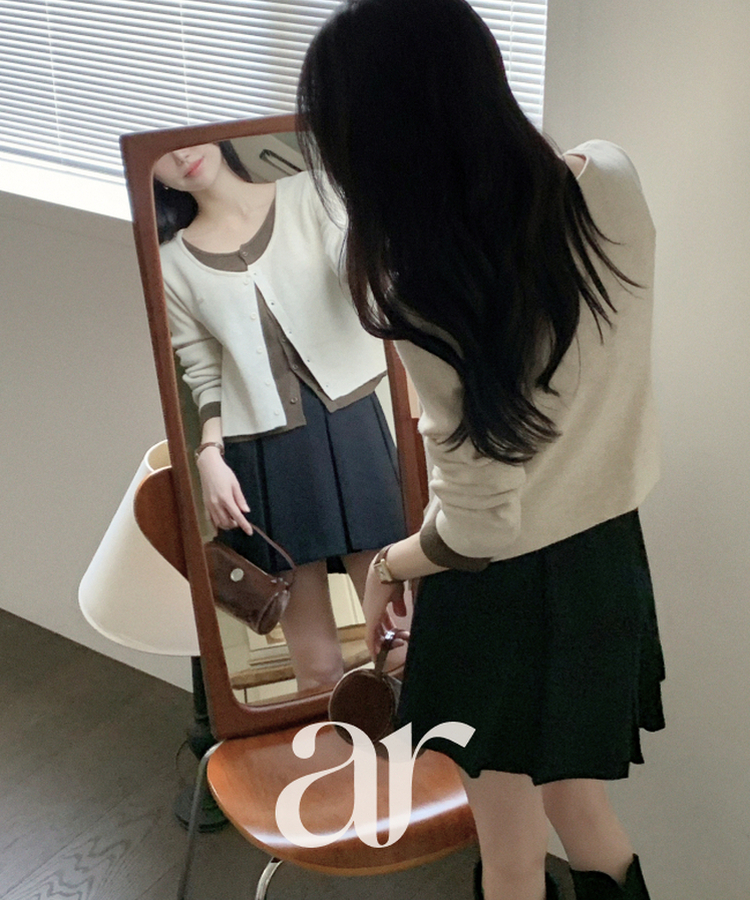 （一体型／レイヤードツートーン♥）   ペンダント レイヤード 配色 ニットカーディガン   LIGHTBEIGE