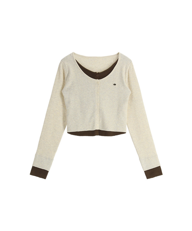 （一体型／レイヤードツートーン♥）   ペンダント レイヤード 配色 ニットカーディガン