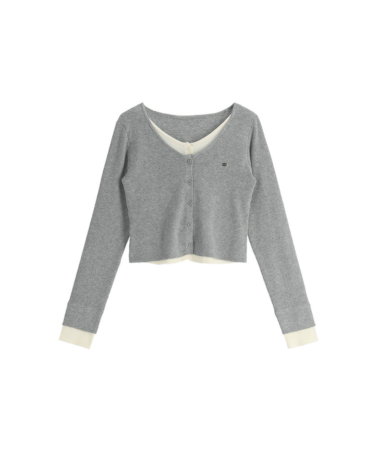 （一体型／レイヤードツートーン♥）   ペンダント レイヤード 配色 ニットカーディガン