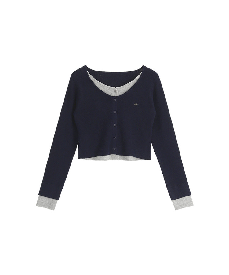 （一体型／レイヤードツートーン♥）   ペンダント レイヤード 配色 ニットカーディガン