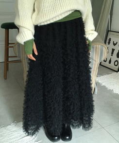 シースルーティアードレースロングスカート BLACK