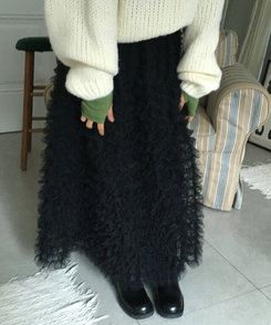 シースルーティアードレースロングスカート BLACK