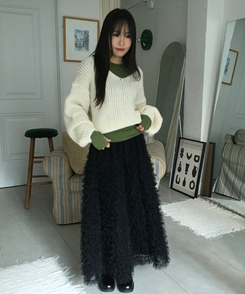 シースルーティアードレースロングスカート BLACK