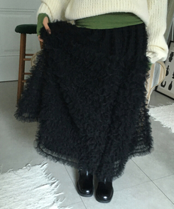 シースルーティアードレースロングスカート BLACK