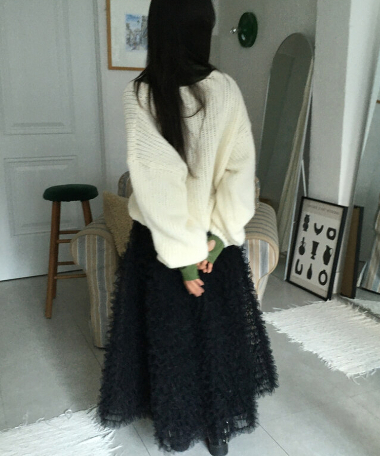 シースルーティアードレースロングスカート BLACK