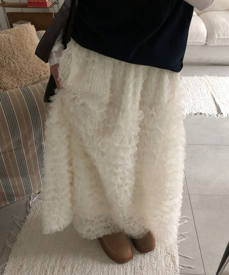 シースルーティアードレースロングスカート IVORY