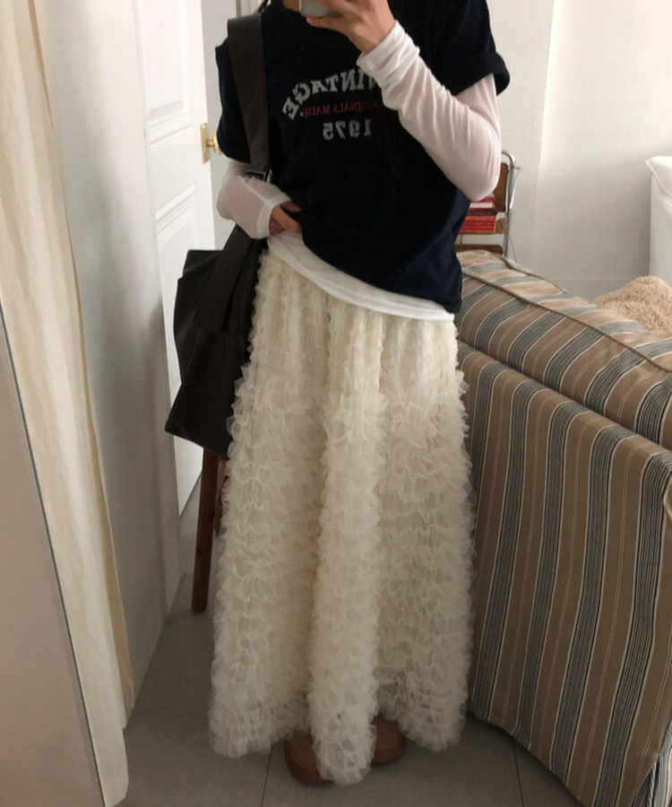 シースルーティアードレースロングスカート IVORY