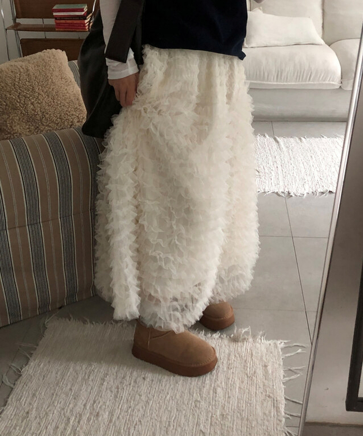 シースルーティアードレースロングスカート IVORY