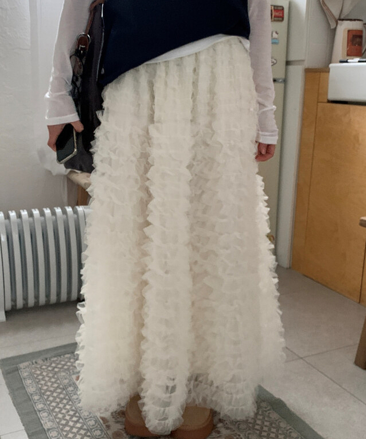 シースルーティアードレースロングスカート IVORY