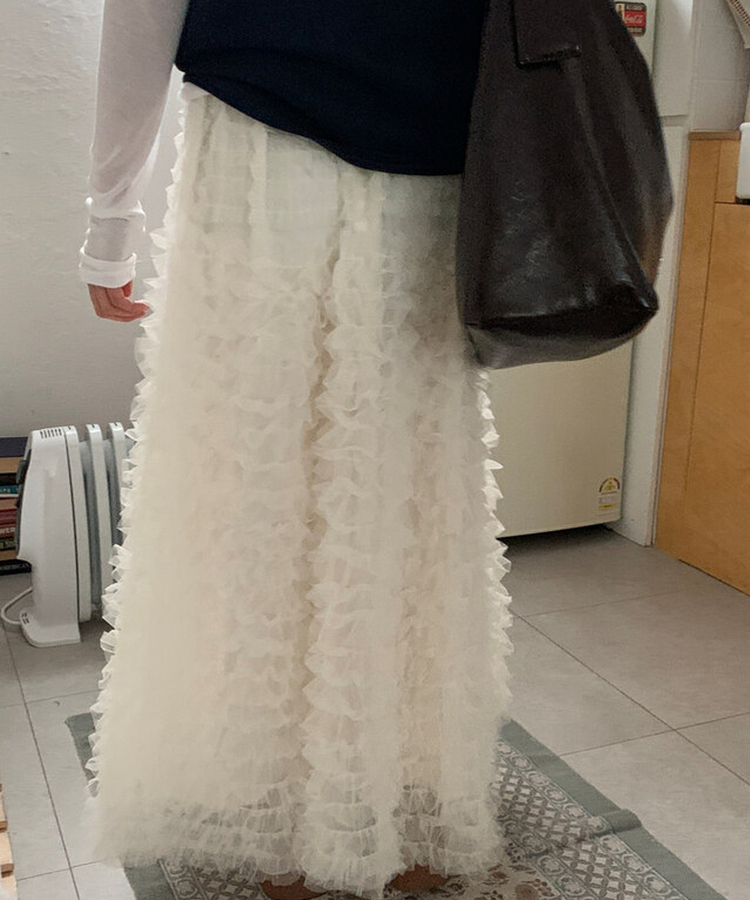 シースルーティアードレースロングスカート IVORY